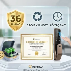 Chính sách bảo hành vàng 3 năm khóa thông minh Kenitsu, thay pin trọn đời, 1 đổi 1 14 ngày