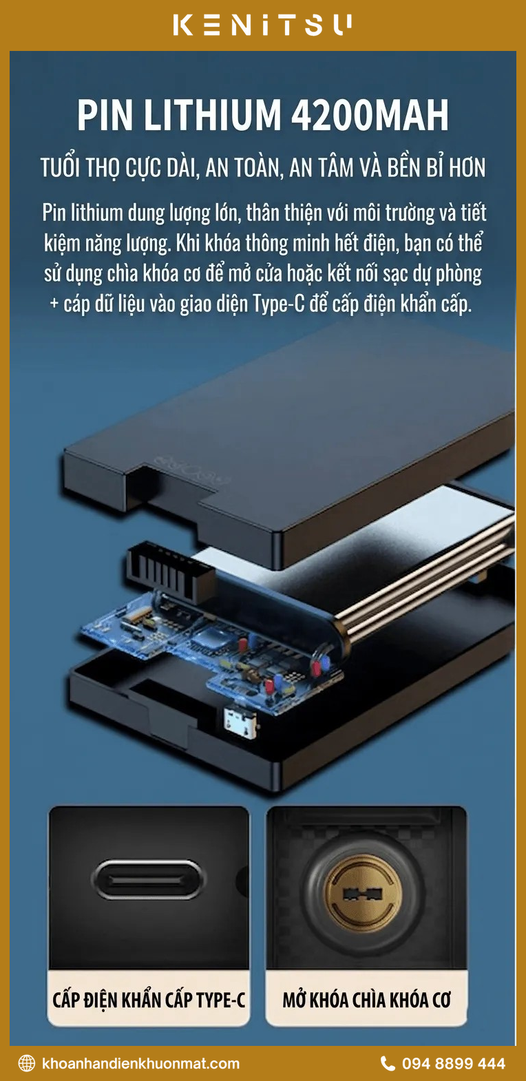 Pin 4200 mAh và nguồn Type-C của Kenitsu HIG09